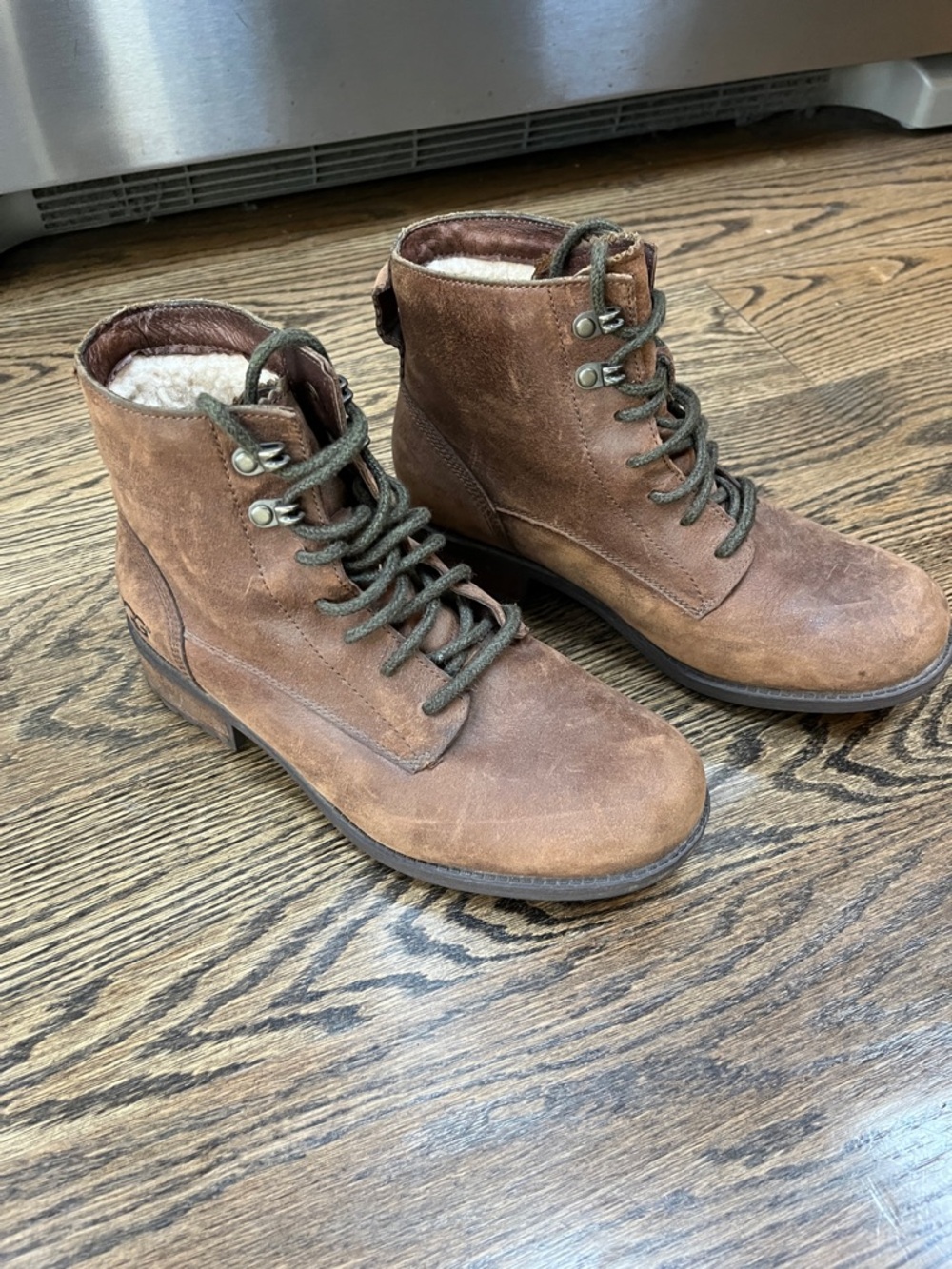 UGG Women's Denhali Brown Leather Shearling-Lined Lace-Up Boots